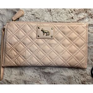 Emma Fox Quilted Leather‎ Wristlet Wallet with Gold Fox Emblem Blush Pink